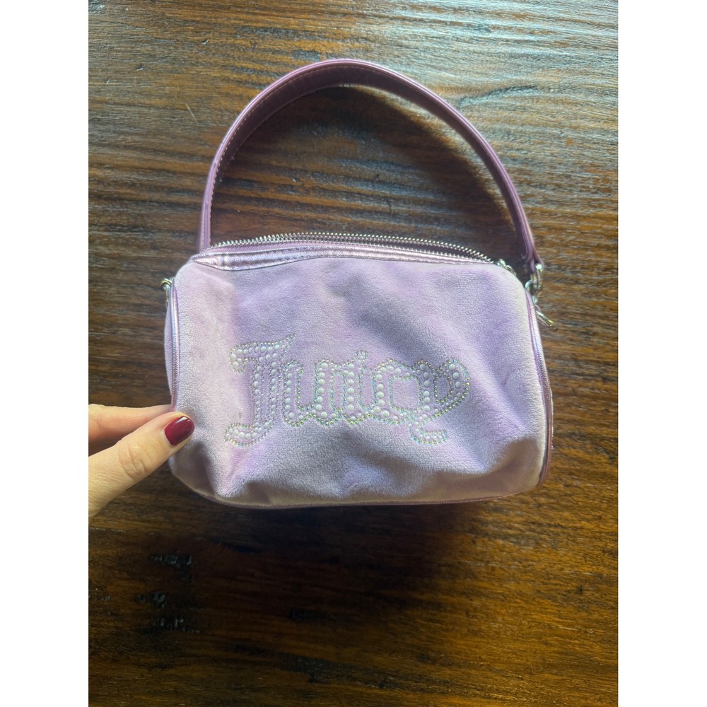 Juicy Couture Blush Pink Velour Barrel Bag Pearl Rhinestone Logo Y2K